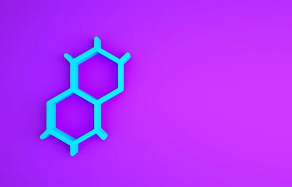 Піктограма синьої хімічної формули ізольована на фіолетовому фоні. Анотація шестикутника для інноваційної медицини, охорони здоров'я, досліджень та науки. Концепція мінімалізму. 3D ілюстрація 3D рендеринга — стокове фото