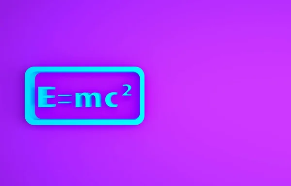 Sistema de matemática azul do ícone de solução de equação isolado no fundo roxo. E é igual a equação mc ao quadrado na tela do computador. Conceito de minimalismo. 3D ilustração 3D render — Fotografia de Stock