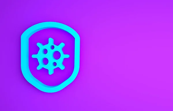 Blue Shield skyddar mot virus, bakterier och bakterier ikonen isolerad på lila bakgrund. Immunsystemskoncept. Coronavirus 2019-nCoV. Minimalistiskt koncept. 3D-återgivning för 3D — Stockfoto