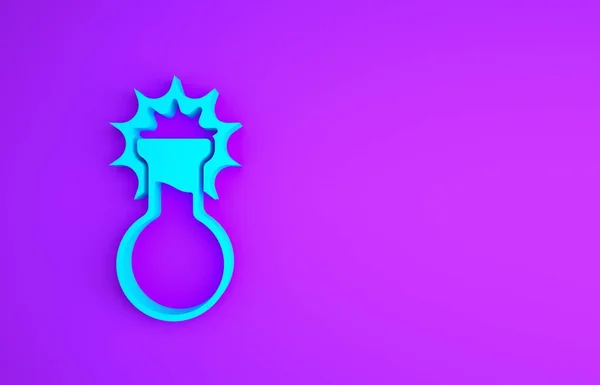 Azul Tubo de ensayo e icono del frasco aislados sobre fondo púrpura. Prueba química de laboratorio. Artículos de vidrio del laboratorio. Concepto minimalista. 3D ilustración 3D render — Foto de Stock