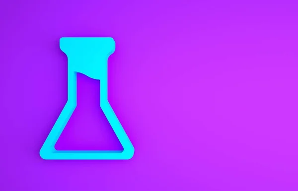 Modrá zkumavka a ikona baňky izolované na fialovém pozadí. Chemický laboratorní test. Laboratorní sklo. Minimalismus. 3D ilustrace 3D vykreslení — Stock fotografie