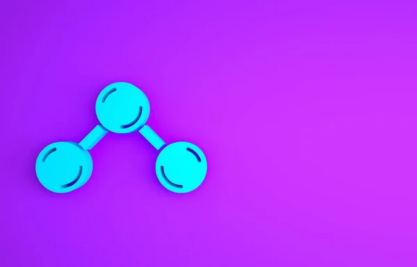 Піктограма синьої молекули ізольована на фіолетовому фоні. Структура молекул в хімії, вчителі науки інноваційний освітній плакат. Концепція мінімалізму. 3D ілюстрація 3D рендеринга — стокове фото