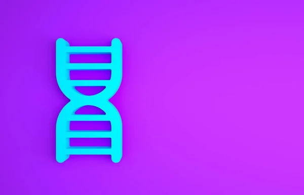 Blaues DNA-Symbol isoliert auf violettem Hintergrund. Minimalismus-Konzept. 3D Illustration 3D Renderer — Stockfoto