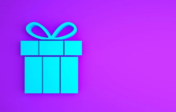 Иконка голубой подарочной коробки выделена на фиолетовом фоне. С днем рождения. Концепция минимализма. 3D-рендеринг — стоковое фото