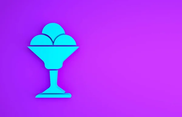 紫色の背景に隔離されたボウルアイコンの青いアイスクリーム。甘いシンボルだ。最小限の概念。3Dイラスト3Dレンダリング — ストック写真