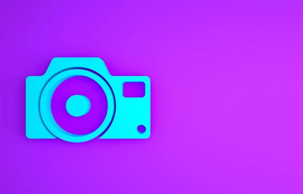 Icono de la cámara fotográfica azul aislado sobre fondo morado. Icono de cámara fotográfica. Concepto minimalista. 3D ilustración 3D render —  Fotos de Stock