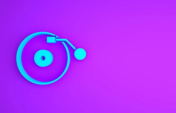 Lecteur vinyle bleu avec une icône de disque vinyle isolé sur fond violet. Concept de minimalisme. Illustration 3D rendu 3D — Photo