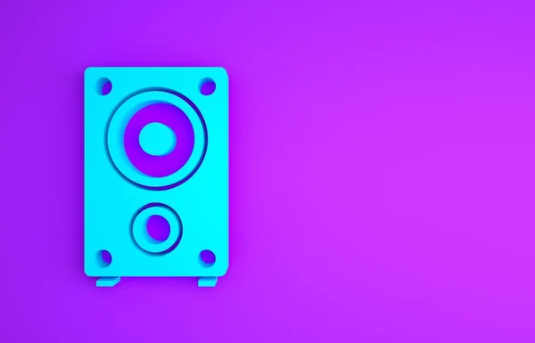 Blue Stereo luidspreker pictogram geïsoleerd op paarse achtergrond. Geluidssysteemluidsprekers. Muziek icoon. Muzikale kolom luidspreker bas apparatuur. Minimalisme concept. 3d illustratie 3D renderen — Stockfoto