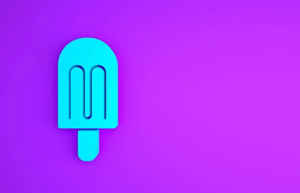 Icono de helado azul aislado sobre fondo púrpura. Dulce símbolo. Concepto minimalista. 3D ilustración 3D render — Foto de Stock