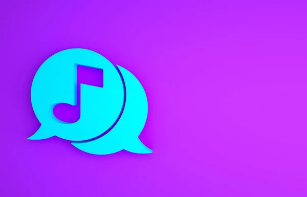 음성 버블 아이콘의 블루 뮤직 노트는 보라색 배경에 분리되어 있습니다. 음악과 소리의 개념. 미니멀리즘의 개념입니다. 3d 삽화 3D 렌더링 — 스톡 사진