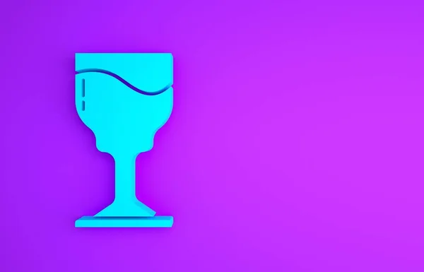 Icona in vetro Blue Wine isolata su sfondo viola. Icona del bicchiere da vino. Simbolo del calice. Segnale vetreria. Buona Pasqua. Concetto minimalista. Illustrazione 3d rendering 3D — Foto Stock