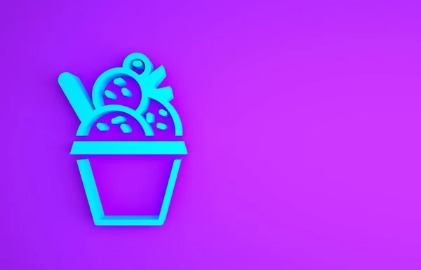 碗中的蓝色冰淇淋图标与紫色背景隔离。甜蜜的象征。最低纲领的概念。3D渲染3D插图 — 图库照片