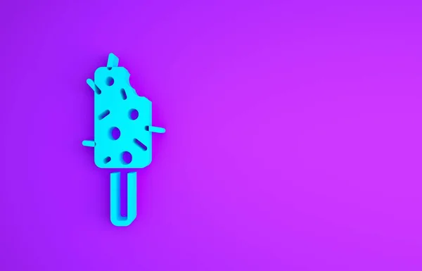 Icono de helado azul aislado sobre fondo púrpura. Dulce símbolo. Concepto minimalista. 3D ilustración 3D render — Foto de Stock