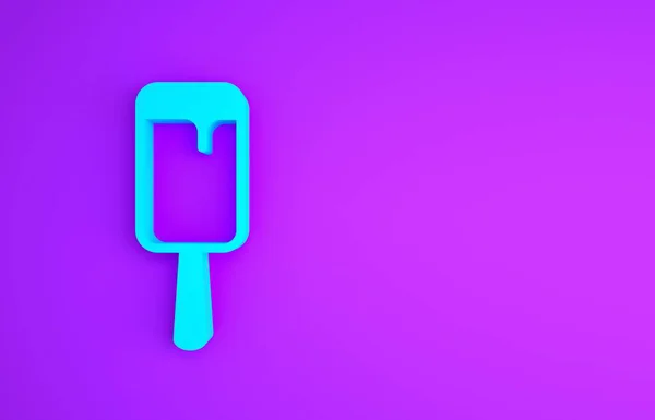 Kék fagylalt ikon elszigetelt lila háttér. Édes szimbólum. Minimalizmus koncepció. 3d illusztráció 3D render — Stock Fotó