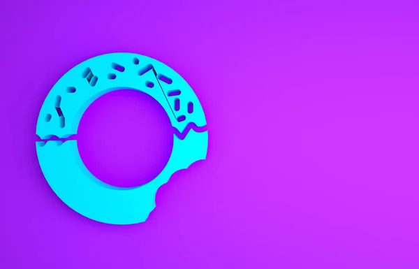 Donut bleu avec icône glaçure douce isolé sur fond violet. Concept de minimalisme. Illustration 3D rendu 3D — Photo