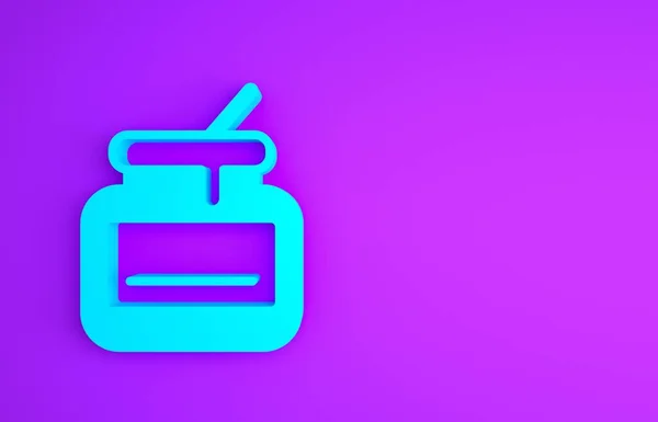 Блакитний джар медової ікони ізольовані на фіолетовому фоні. Продовольчий банк. Солодкий символ натуральної їжі. Концепція мінімалізму. 3D ілюстрація 3D рендеринга — стокове фото