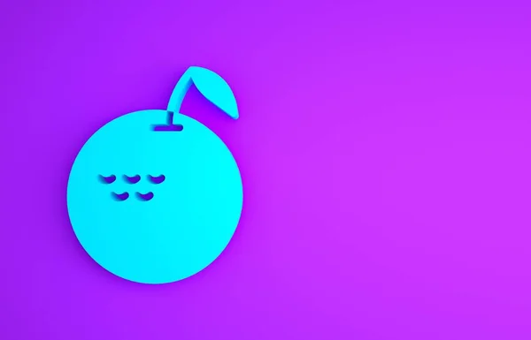 Icona Apple blu isolata su sfondo viola. Frutta con simbolo di foglia. Concetto minimalista. Illustrazione 3d rendering 3D — Foto Stock