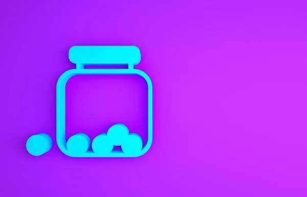 Tarro de vidrio azul con caramelos en el interior icono aislado sobre fondo púrpura. Concepto minimalista. 3D ilustración 3D render — Foto de Stock