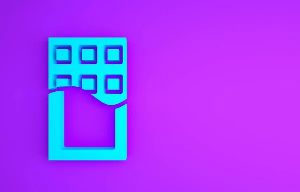 Blue Chocolate bar icoon geïsoleerd op paarse achtergrond. Minimalisme concept. 3d illustratie 3D renderen — Stockfoto