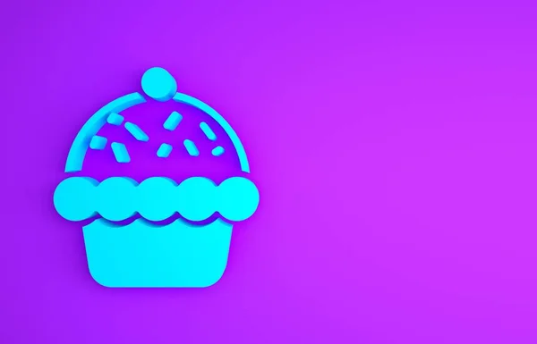 Icona Blue Cupcake isolata su sfondo viola. Concetto minimalista. Illustrazione 3d rendering 3D — Foto Stock