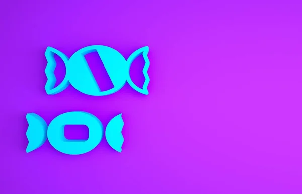 紫色の背景に隔離されたブルーキャンディアイコン。最小限の概念。3Dイラスト3Dレンダリング — ストック写真
