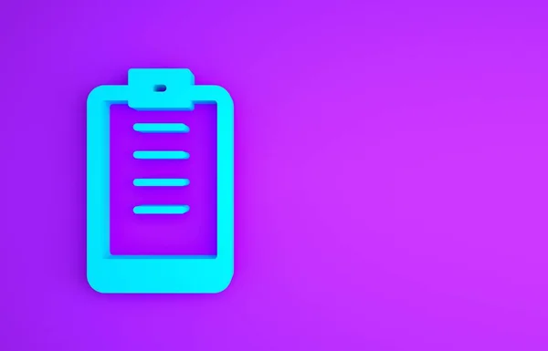 Clipboard azul com ícone de lista de verificação isolado no fundo roxo. Símbolo da lista de controlo. Inquérito ou formulário de feedback do questionário. Conceito de minimalismo. 3D ilustração 3D render — Fotografia de Stock