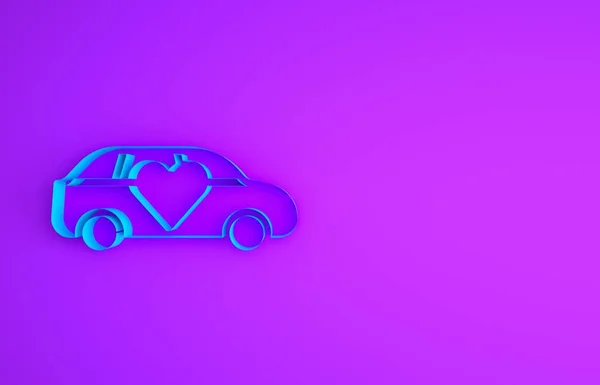 Blaue Luxuslimousine Auto Symbol isoliert auf lila Hintergrund. Für Weltpremieren-Promis und Gäste. Minimalismus-Konzept. 3D Illustration 3D Renderer — Stockfoto