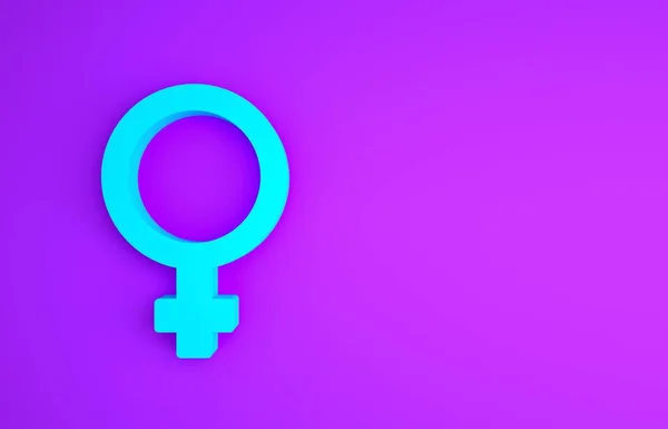 Blauw vrouwelijk symbool pictogram geïsoleerd op paarse achtergrond. Venus symbool. Het symbool voor een vrouwelijk organisme of vrouw. Minimalisme concept. 3d illustratie 3D renderen — Stockfoto