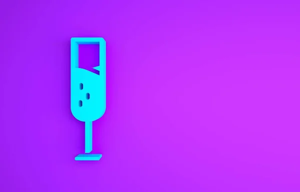 Azul Copo de champanhe ícone isolado no fundo roxo. Conceito de minimalismo. 3D ilustração 3D render — Fotografia de Stock
