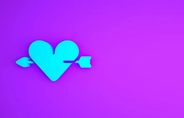 Blue Amour symbol with heart and arrow icon isolated on purple background. Love sign. Valentines symbol. Minimalism concept. 3d illustration 3D render — Stock Photo, Image