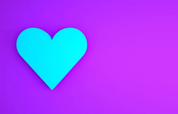 Blue Heart ikonen isolerad på lila bakgrund. Romantisk symbol länkad, gå, passion och bröllop. Alla hjärtans dag symbol. Minimalistiskt koncept. 3D-återgivning för 3D — Stockfoto