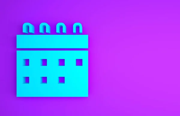 Icono de calendario azul aislado sobre fondo púrpura. Evento símbolo recordatorio. Concepto minimalista. 3D ilustración 3D render — Foto de Stock