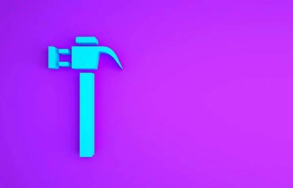 Blue Hammer icon isolated on purple background. Tool for repair. Minimalism concept. 3d illustration 3D render — Stock Photo, Image