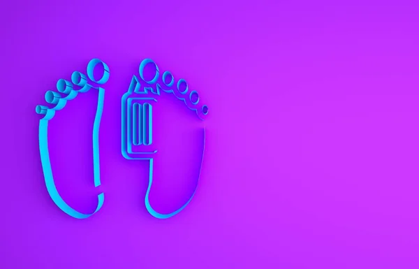 Cuerpo muerto azul con una etiqueta de identidad pegada en los pies en una morgue de un icono del hospital aislado sobre fondo púrpura. Concepto minimalista. 3D ilustración 3D render —  Fotos de Stock