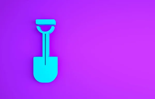 Blue Shovel Symbol isoliert auf lila Hintergrund. Gartenwerkzeug. Werkzeug für Gartenbau, Landwirtschaft, Landwirtschaft. Minimalismus-Konzept. 3D Illustration 3D Renderer — Stockfoto