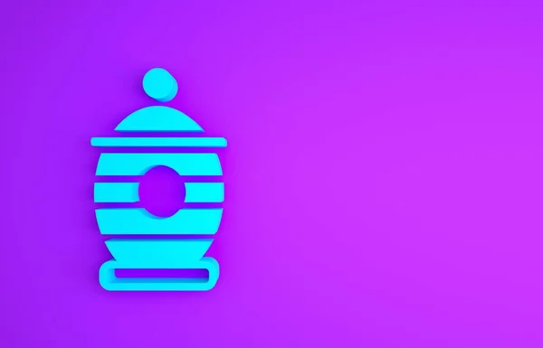 Blue Funeral urn icon isolated on purple background. Cremation and burial containers, columbarium vases, jars and pots with ashes. Minimalism concept. 3d illustration 3D render — Stock Photo, Image