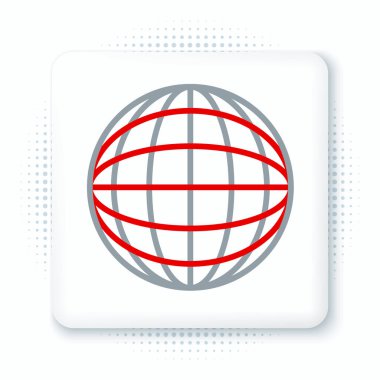 Beyaz arka planda izole edilmiş Dünya çizgisi ikonu. Dünya ya da Dünya işareti. Küresel internet sembolü. Geometrik şekiller. Renkli taslak konsepti. Vektör.