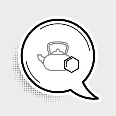 Gri arka planda bal ikonlu çaydanlık. Tatlı doğal yemek. Renkli taslak konsepti. Vektör.