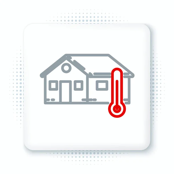 Ícone Temperatura Casa Linha Isolado Fundo Branco Ícone Termómetro Conceito — Vetor de Stock