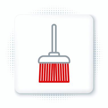 Süpürge sapı simgesi beyaz arkaplanda izole edildi. Temizlik hizmeti konsepti. Renkli taslak konsepti. Vektör.