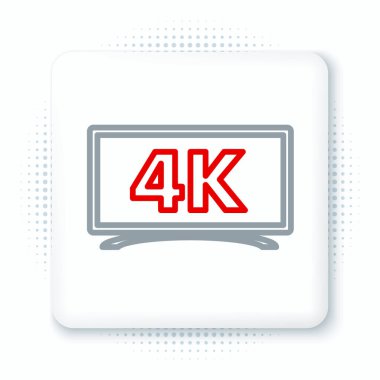 Beyaz zemin üzerinde 4k Ultra HD video teknolojisi ikonu bulunan çizgi ekran televizyon. Renkli taslak konsepti. Vektör.
