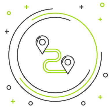 Satır Rotası konumu simgesi beyaz arkaplanda izole edildi. Harita işaretçisi işareti. Yol ya da yol kavramı. GPS navigatörü. Renkli taslak konsepti. Vektör.