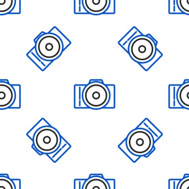Çizgi fotoğraf makinesi simgesi beyaz arkaplanda izole edilmiş kusursuz desen. Fotoğraf makinesi simgesi. Renkli taslak konsepti. Vektör.