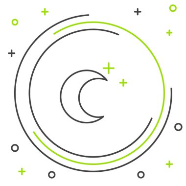 Çizgi Ay ve yıldız simgesi beyaz arkaplanda izole edildi. Renkli taslak konsepti. Vektör.