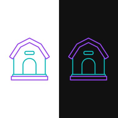 Çizgi Köpek Evi simgesi beyaz ve siyah arkaplanda izole edildi. Köpek kulübesi. Renkli taslak konsepti. Vektör.