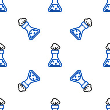 Çizgi Test tüpü ve matara kimyasal test ikonu beyaz arka planda izole edilmiş kusursuz desen. Laboratuvar cam levhası. Renkli taslak konsepti. Vektör.