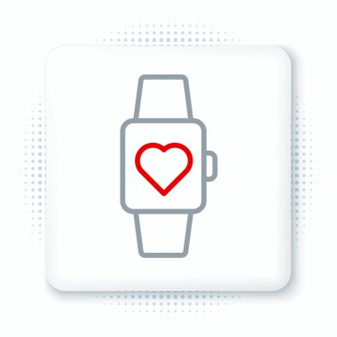 Orta bilekteki Çizgi Kalbi saat simgesi beyaz arkaplanda izole edildi. Sevgililer Günü. Renkli taslak konsepti. Vektör.