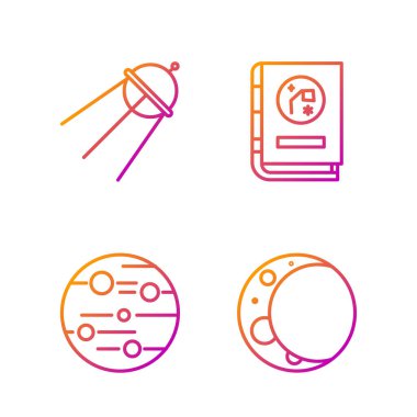 Çizgi Ay, Mars Gezegeni, Uydu ve Astronomi Kitabı. Renk simgeleri. Vektör.