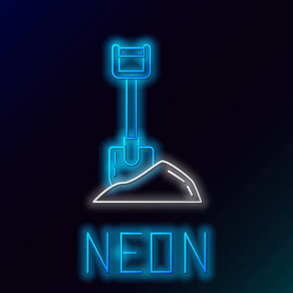 Gloeiende Neon Lijn Schep Grond Pictogram Geïsoleerd Zwarte Achtergrond Tuingereedschap — Stockvector