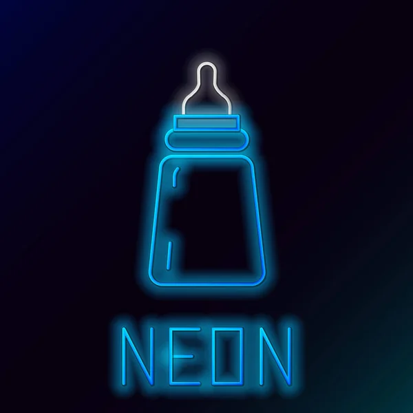 Gloeiende Neon Lijn Baby Fles Pictogram Geïsoleerd Zwarte Achtergrond Voederflespictogram — Stockvector